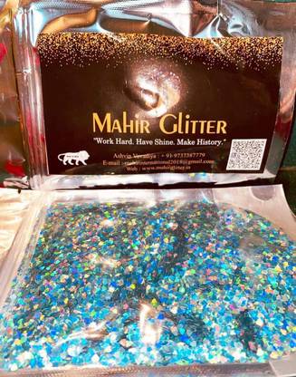 Mahir Glitter Supreme Quality Nail Art & Design Glitter Especially For Nail Art" 50 gm Pack (Holographics Blue-Green Heart Shape 3 mm)