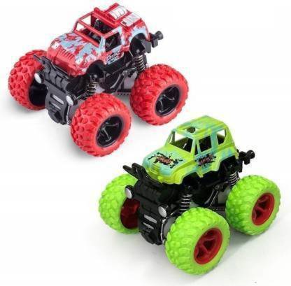Tenmar Pack of 2 4WD Monster Truck Cars,Push and Go Toy Trucks Friction Powered Cars 4 Wheel Drive Vehicles for Toddlers Children Boys Girls Kids (Red)