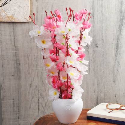 Flipkart Perfect Homes Artificial Flowers With White Pot For Home Décor And Gifting Pink Orchids Flower In India - Home Decor Flower Pots
