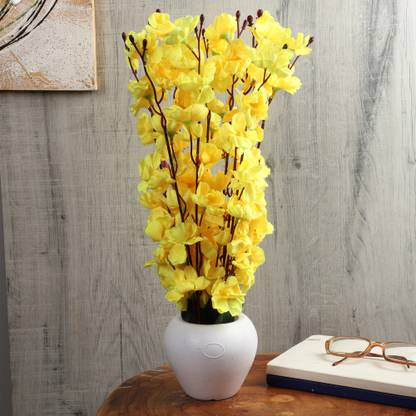 Flipkart Perfect Homes Orchid Artificial Flowers with White Pot for Home Décor and Gifting Yellow Orchids Artificial Flower  with Pot