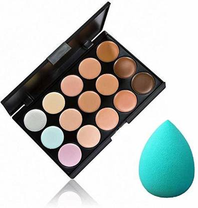 SWIZ HUDA 15 Colors Contour Face Cream Makeup Concealer Palette + Make up Sponge