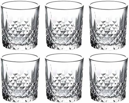 TRISHOOLIN (Pack of 6) Glass Tumbler with Sapphire Emboss Design (250 ml) Glass Set Whisky Glass