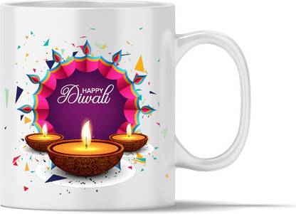 TNP Hayyp diwali Ceramic white Coffee(360 ml) Ceramic Coffee Mug