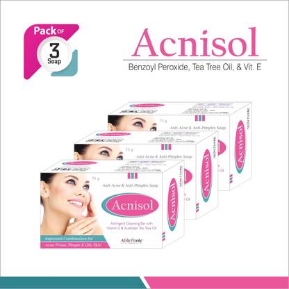 Acnisol Soap for Fairness, Acne, Dark Circles, Pimples, Black Spots, Stretch Marks and Anti-Aging with Tea Tree Oil, Vitamin E & Glycerine soap.