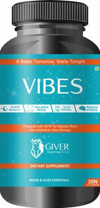 Vibes Natural Sleep Aid and Relaxation Supplement Powered With 5-HTP & Valerian Root