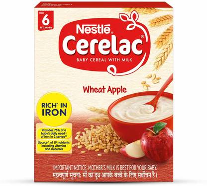 NESTLE CERELAC Baby Cereal with Milk, Wheat Apple – From 6 Months, 300g BIB Pack Cereal