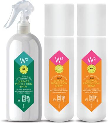 W2 Combo Surface Protection Spray Aloe vera 500 ML,Floral 2 QTY 225 +225 ML Pack of 3 No ALCOHOL-No BLEACH Fight 99.9% Germs Protection Floral Spray Toilet Cleaner