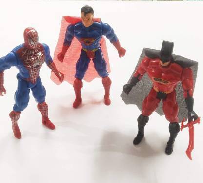 Asra Collections Batman, Spiderman and Superman Adjustable Action Superhero Toy Set with Led Light and Sword