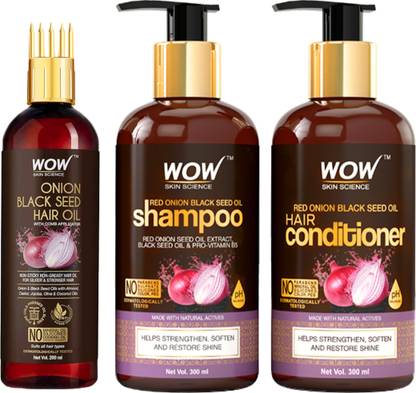 WOW SKIN SCIENCE Red Onion Black Seed Oil Ultimate Hair Care Kit (Shampoo + Hair Conditioner + Hair Oil With Comb)