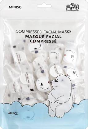 MINISO We Bare Bears Compressed Facial Masks Sheet for Women, 60PCS