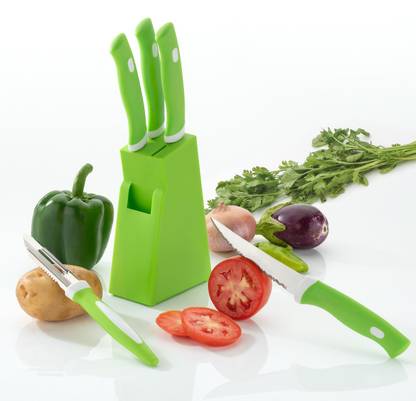 zaro international Women's 1st Choice Kitchen Utility 5 Knife & 1 Peeler With High Quality Plastic Stand (Green) Kitchen Tool Set