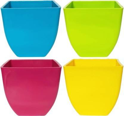 Plants Point Small Size Decorative and Durable Pearl Square Pot - Multicolour  Plant Container Set