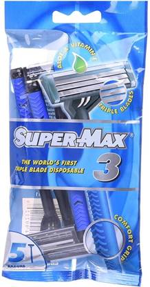 Supermax Pack Of 6 - 30 Razors with 5 Triple Safety Manual Shaving Razor Blade for Clean Face Shaving for Men, Men