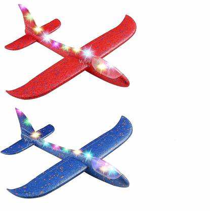 Ang Hand Throwing Foam Airplane with Led Flashing Light, Dual Flight Mode, Aeroplane for Kids Set of 2 (Glider Plane)