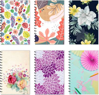 ESCAPER Floral Pattern Diaries - Jumbo Pack of 6 Diaries (Ruled - A5 Size - 8.5 x 5.5 inches each), Nature Diaries, Flower Diaries A5 Diary Ruled 160 Pages