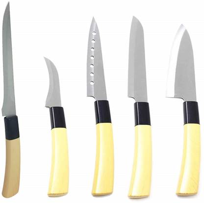 Sanchana 5 Pc Steel, Plastic Knife Set Multi-Purpose Kitchen Knife Set Chef Knife, Knife, Boning Knife, Carving Knives & Knife for Cutting Fruits, Vegetable, Meat, Fish & More (Pack of 5)