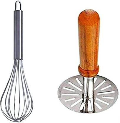 ANTRA Masher Combo Set of 2 Pcs Stainless Steel Potato Vegetable Masher & Egg Whisker Kitchen Tool Set Kitchen Tool Set