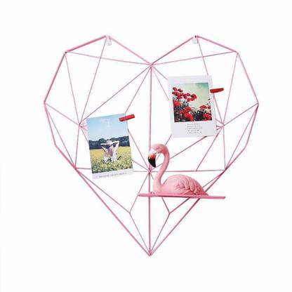 TechBlaze Heart Shape Wall Décor Photo Grid Frame for House and Offices for Photos Postcards Iron Grid Panel w/Plate for Wall Decoration Wall Art Display &Organizer (Accessories Not Included) (Pink)