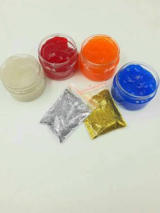 Juliana Non-Toxic Clear Crystal Transparent Slime Soft Jelly Clay Putty Mud Stress Relief Toy combo Slime for Kids & Adult (50 gm each- Free with glitters) Multicolor Putty Toy