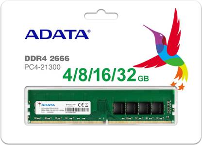 ADATA Desktop RAM DDR4 8 GB (Single Channel) PC DIMM (DDR4 2666 PC1-21300 AD4U266638G19-R)