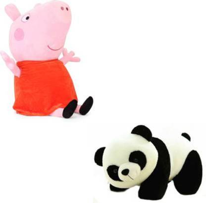 Nihan Enterprises Soft Lovable Hugable Combo Peppa + Panda- 30 CM + 30cm (Multicolor; Pack of 2)  - 30 cm
