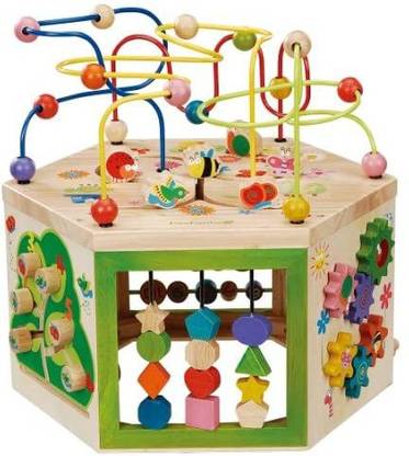 Maxim EverEarth Garden Activity Cube. Wood Shape & Color Sorter, Bead Maze & Counting Baby Toy