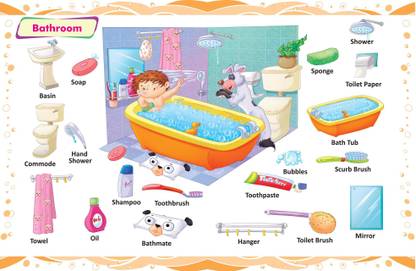 Kids leaning activity in Bathroom | Bathroom Picture | bathroom accessories activity Paper Print