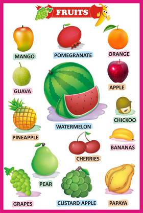 Fruits Educational Charts for Kids Home and School | Fruits name chart Paper Print