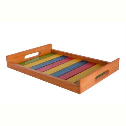 Hashcart Hashcart Multicoloured Wooden Tray Yellow - Trays for Serving Tea Wooden Decorative Tray for Snacks Tray Serving Set