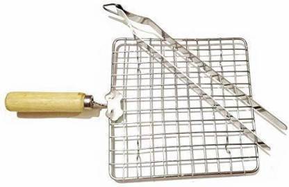 FINGERTIP Roasting Net with Steel Tong, Stainless Steel Wire Roaster, Papad Jali,Roti Grill,Chapati Grill Square Roaster 25 cm Utility Tongs (Pack of 2) 28 cm Roasting Tong Set
