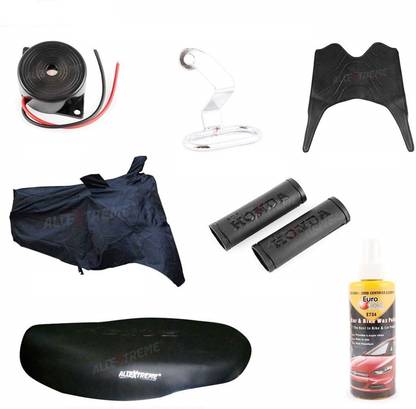 ALLEXTREME 7 in 1 Combo Accessories Kit for Honda Activa 4G (Seat Cover, Handle Grip Cover, Helmet Holder, Buzzer, Wax Polish, Floor Mat, Garage Cover) Combo