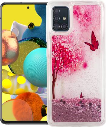 GBAKS Back Cover for SAMSUNG A51, {Fully Glitter and Liquid with Printed Tree&Butterfly in The Middle}