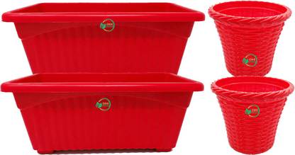 Oshi Greens Rectangle Jupiter with table top pots Plant Container Set