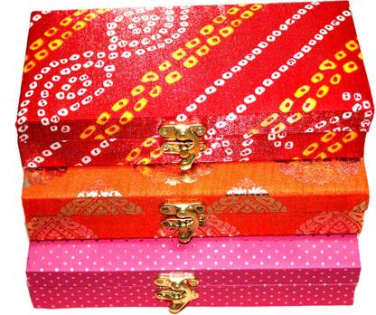 Vihaan Fashions Decorative Shagun Cash Box Envelop Wedding Gift PACK OF 3 (Wood, Multi) Cash Box