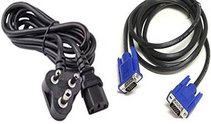 कुडु Combo Set of Male to Male 15 Pin VGA and Power Cable for Computer CPU, Monitor, Printer (Blue, 1.5 m) कॉम्बो सेट
