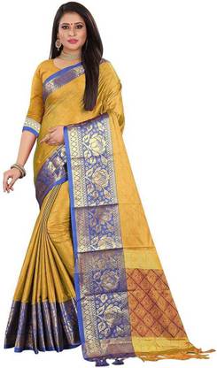 GOPEEE Self Design Bollywood Cotton Silk Saree with Unstitched Blouse
