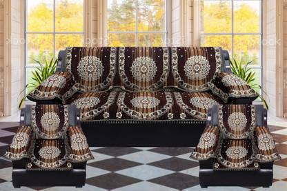 Aerolooks Chenille 3+1+1 Seater Sofa Floral Cover