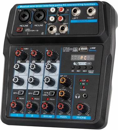 KH Musical Mini Mixer 4 Channels Audio Mixers Bluetooth USB Mixing Console with Sound Card Built-in 48V Phantom Power Analog Sound Mixer