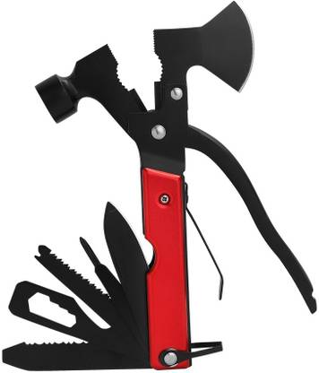 ERetailMart 14in1 Multipurpose Pocket Hammer Plier Axe Kife Kit in Durable Stainless Steel Camping & Hiking Multitool Tactical Kit
