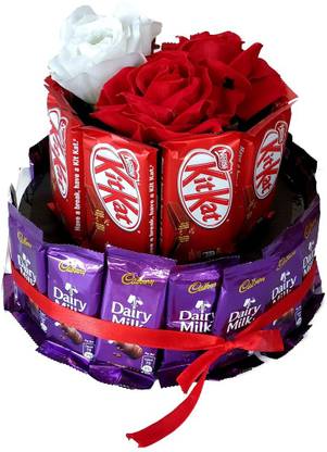 Cadbury Delicious Dairy Milk kitkat Bouquet Decorated With Beautiful Flowers Combo