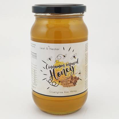 leaf & nectar Raw Honey Infused with Cinnamon| Unprocessed, Unpasteurized, Pure Natural Original Honey| an Ayurvedic Remedy for Weight Loss, Cough and Digestive Disorders
