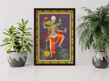 DWELLSINDIA Lord Vishnu Avatar Varaha Vector Art Wood Framed (Brown Frame) 12x16 Inches Acrylic 16 inch x 12 inch Painting