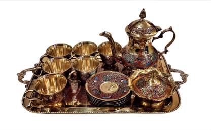 DECKORISH Brass Brass Vintage Complete Tea Set Red