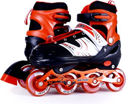 GO-PLAY ADJUSTABLE INLINE SKATES ALL PURE PU FLASHING LIGHT WHEELS ALUMINIUM BODY WITH ADJUSTABLE LENGHTH In-line Skates - Size L UK