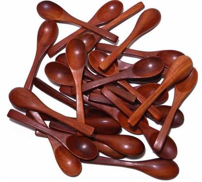 Fleurs De Rocaille Fleurs De Rocaille Wooden Condiments Masala Spoon Ice-Cream Sugar Salt Spoons Small Spoons (10 pcs) Brown Wooden Ice-cream Spoon Set