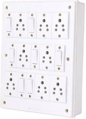 Buram Heavy Duty PVC Extension Board 8 Socket,7 Switch (3 Meters Wire) 8 Socket Extension Boards (White) 8  Socket Extension Boards