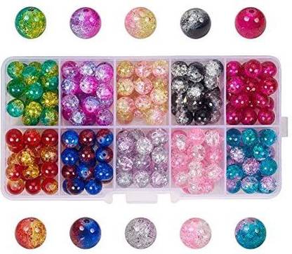 PH PandaHall 100pcs 10 Color Crackle Glass Beads 10mm Handcrafted Lampwork Round Beads Assortment Bulk for Jewelry Making