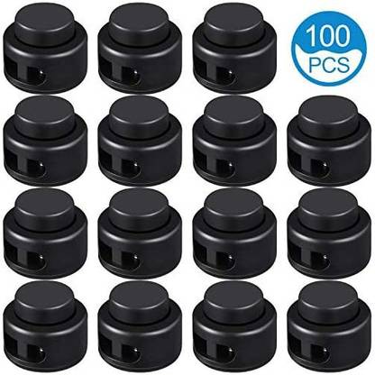 Willbond 100 Pieces Plastic Cord Locks Double-Hole Spring Stopper Elastic Drawstring Rope Cord Locks Clip Ends Round Ball Shape
