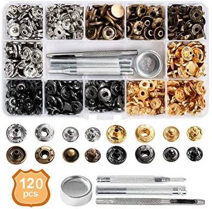 BUYGOO 120 Sets Leather Snap Fasteners KitMetal Button Snaps Press Studs with 4 Installation Tools4 Color Leather Snaps for Clo