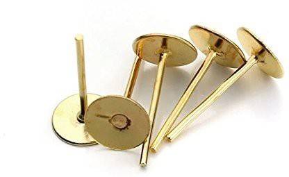 Crafto Stud Post, Blank Pad Stud Earring Post Pin DIY Making Findings, Gold Finish, Pack of 100 Gram